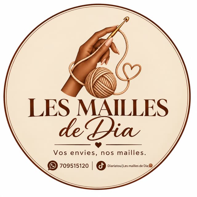 Logo Les Mailles de Dia : une main tenant un crochet et une pelote de fil.